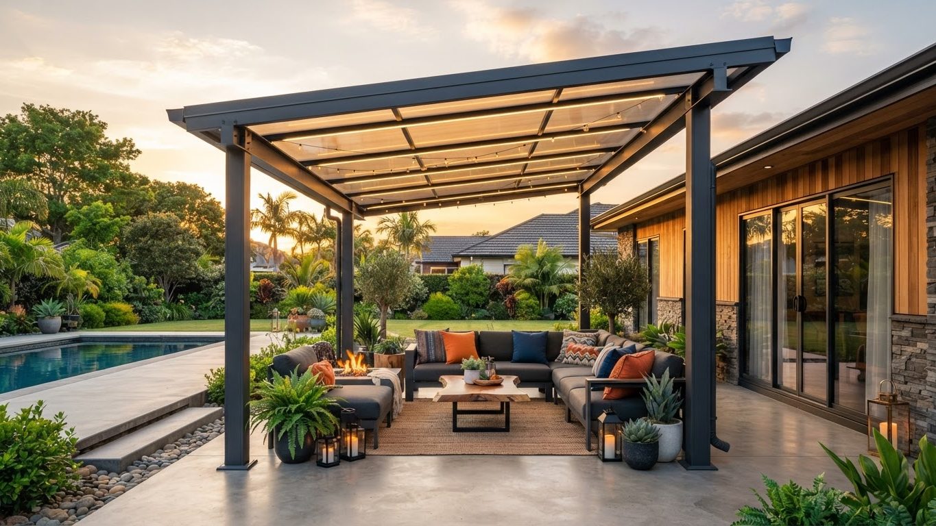 Pergola & Patio Concept 06 Pergolas & Patios futuristic concept visualisation modern. Images Created by www.future-home.shop