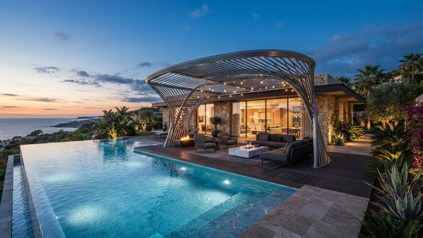 Pergola & Patio Concept 07 Pergolas & Patios futuristic concept visualisation modern. Images Created by www.future-home.shop