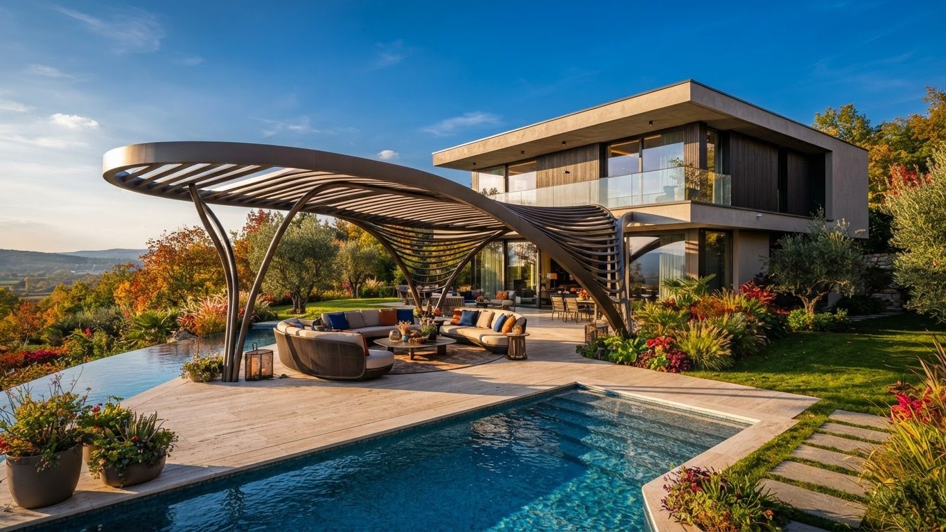 Pergola & Patio Concept 27 Pergolas & Patios futuristic concept visualisation modern. Images Created by www.future-home.shop