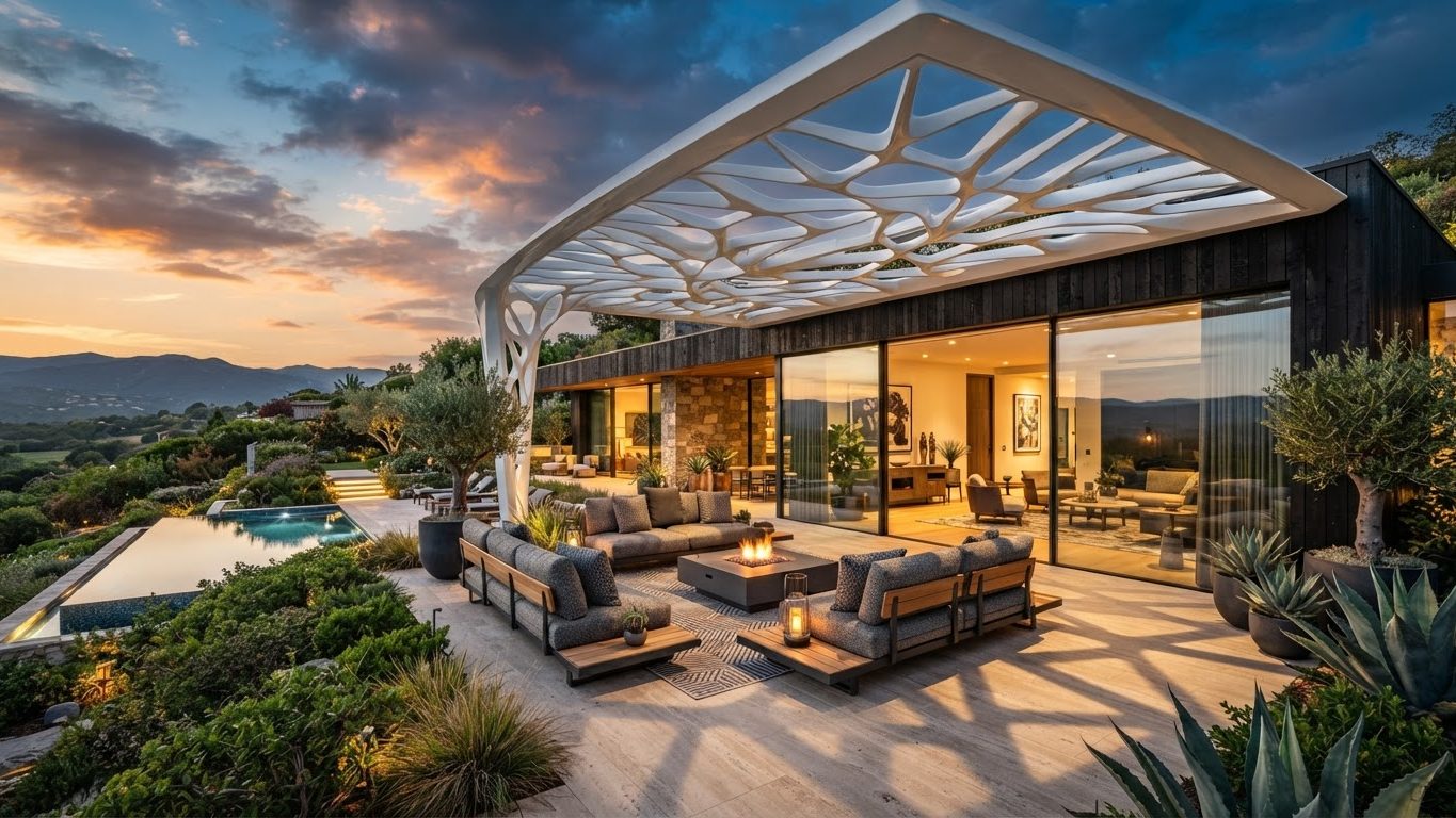 Pergola & Patio Concept 20 Pergolas & Patios futuristic concept visualisation modern. Images Created by www.future-home.shop