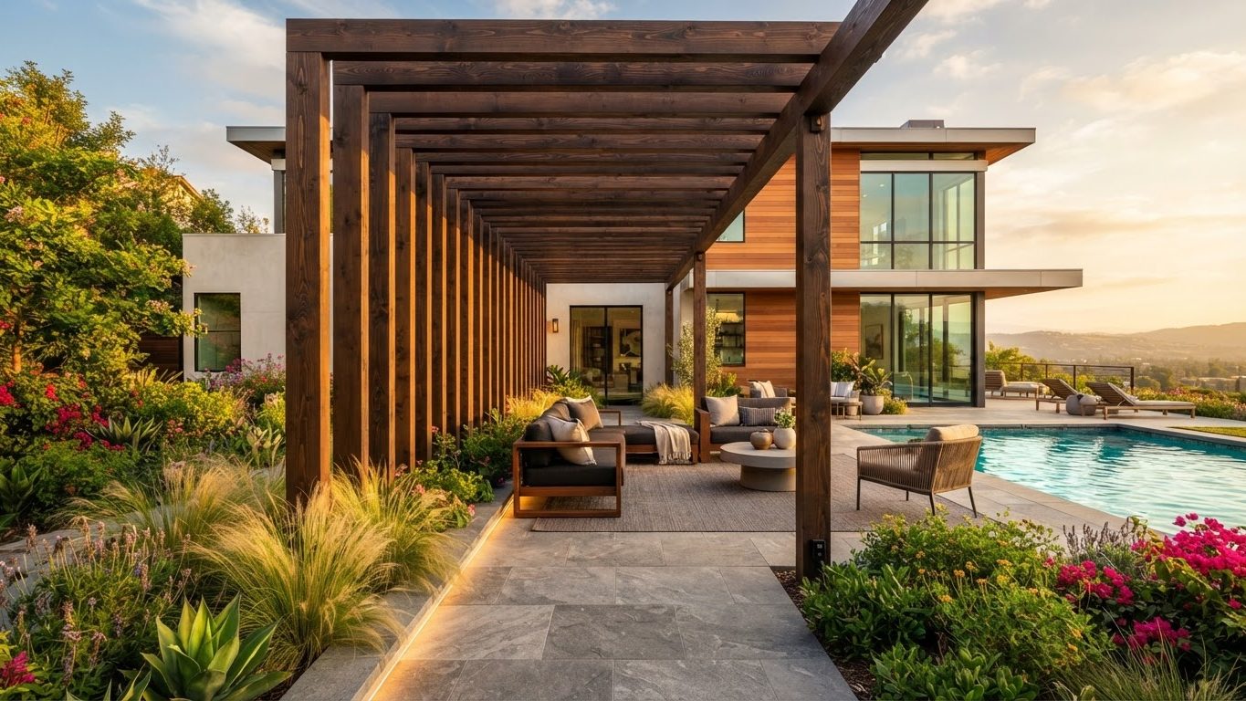 Pergola & Patio Concept 14 Pergolas & Patios futuristic concept visualisation modern. Images Created by www.future-home.shop