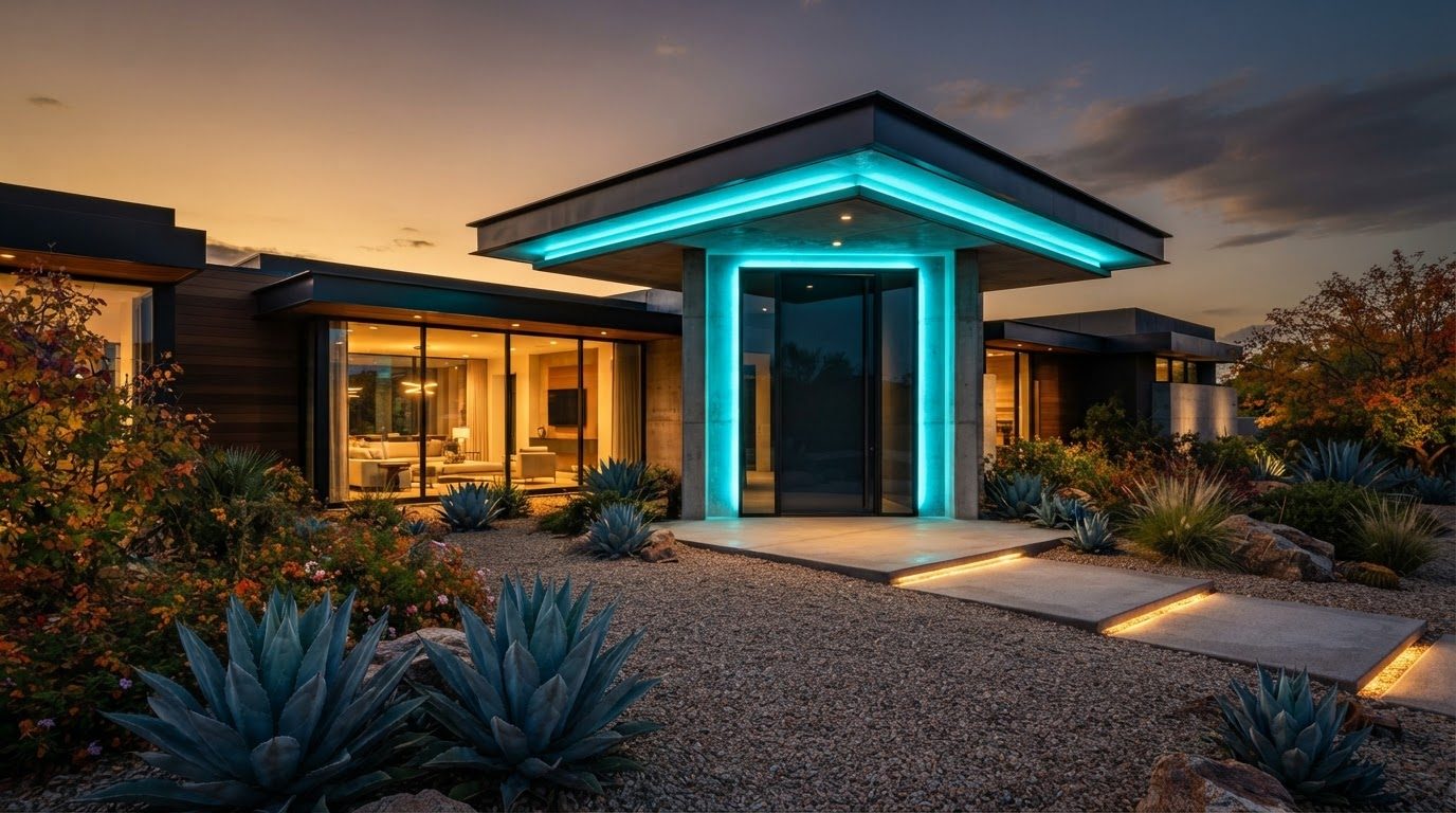 Futuristic Front Yard Concept 25 Front Yard futuristic concept visualisation modern home. Images Created by www.future-home.shop