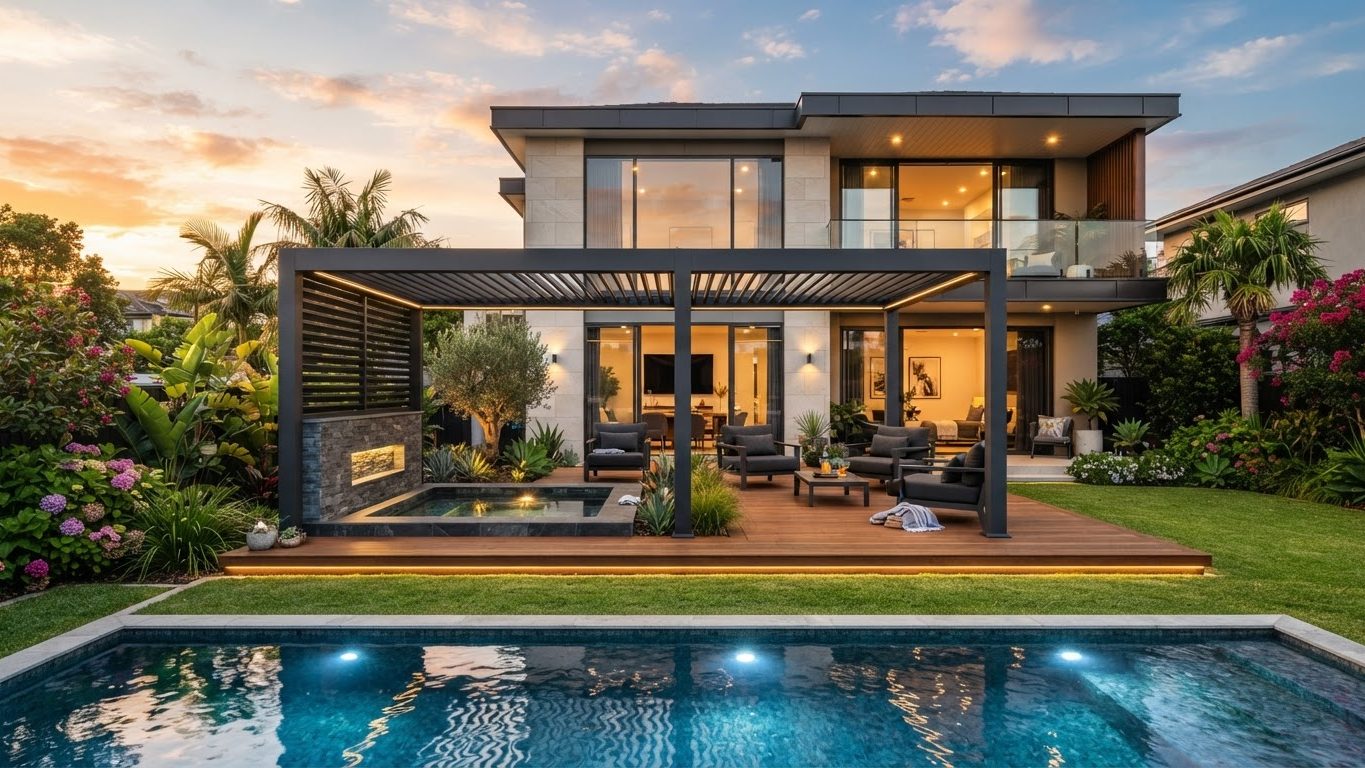 Pergola & Patio Concept 09 Pergolas & Patios futuristic concept visualisation modern. Images Created by www.future-home.shop