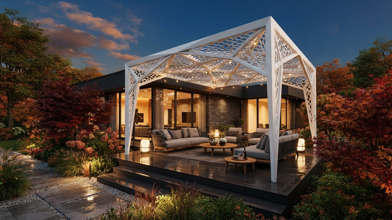 Pergola & Patio Concept 40 Pergolas & Patios futuristic concept visualisation modern. Images Created by www.future-home.shop