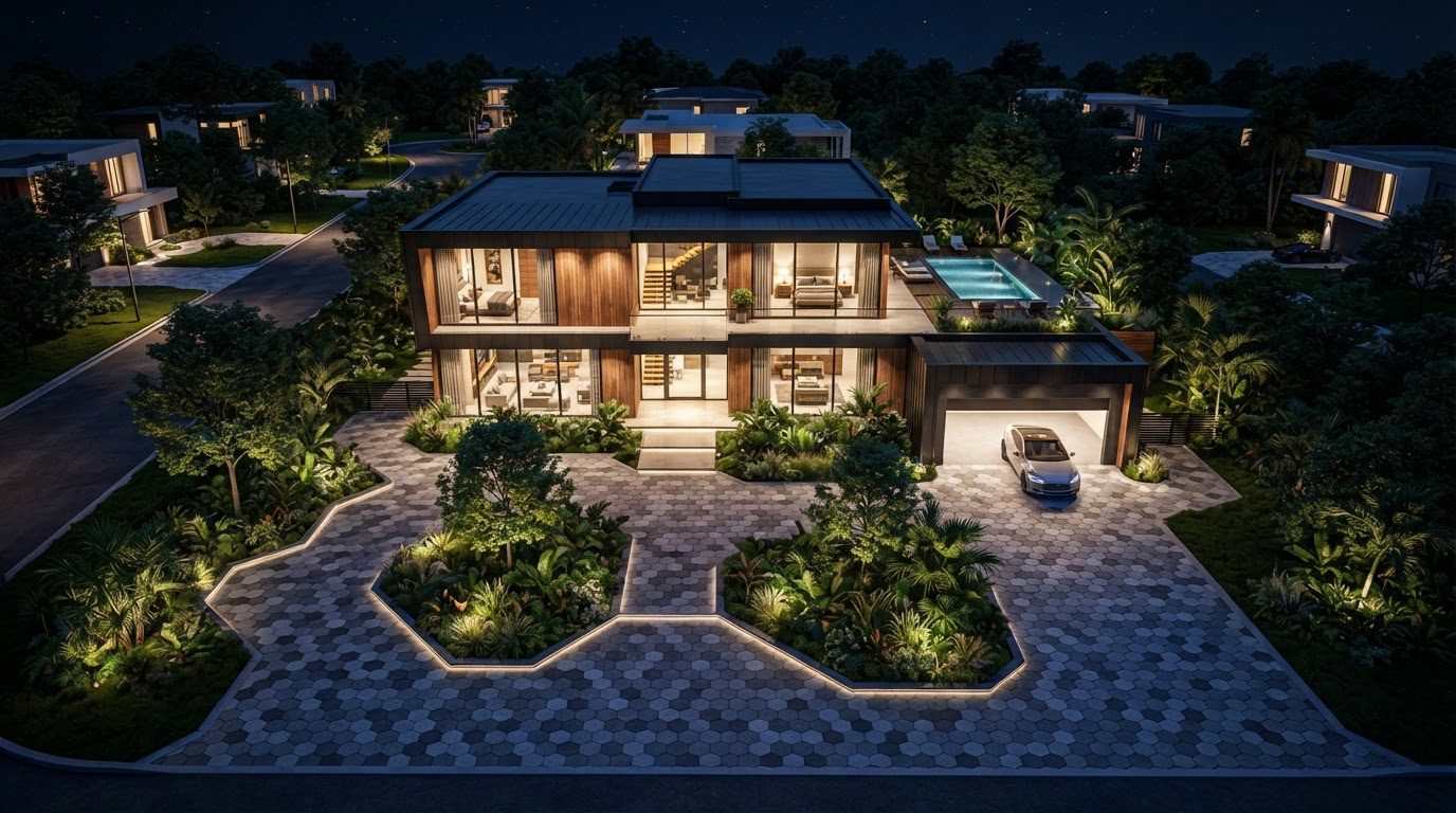 Aerial Plan Concept 18 Aerial Top View futuristic concept visualisation modern home. Images Created by www.future-home.shop