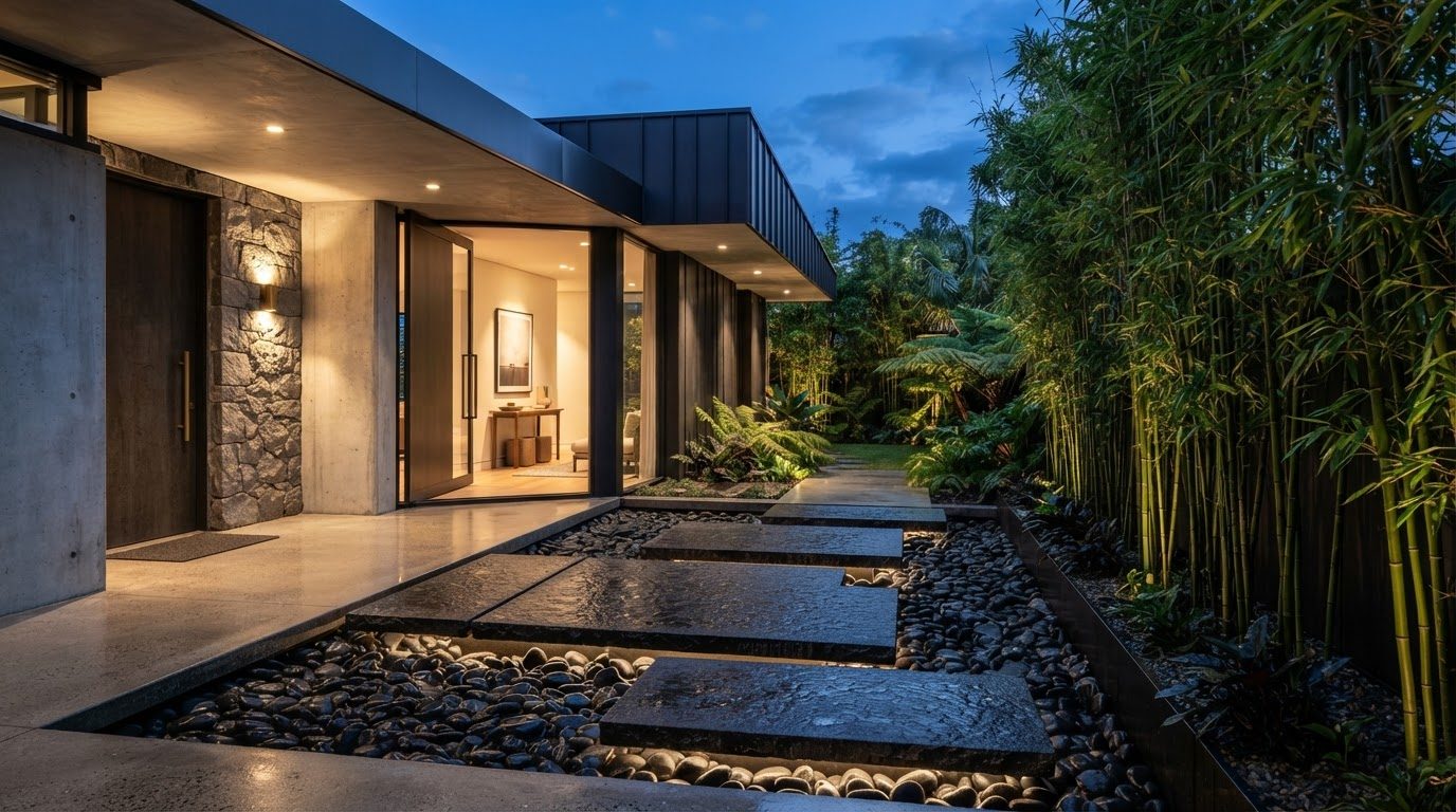 Futuristic Front Yard Concept 15 Front Yard futuristic concept visualisation modern home. Images Created by www.future-home.shop