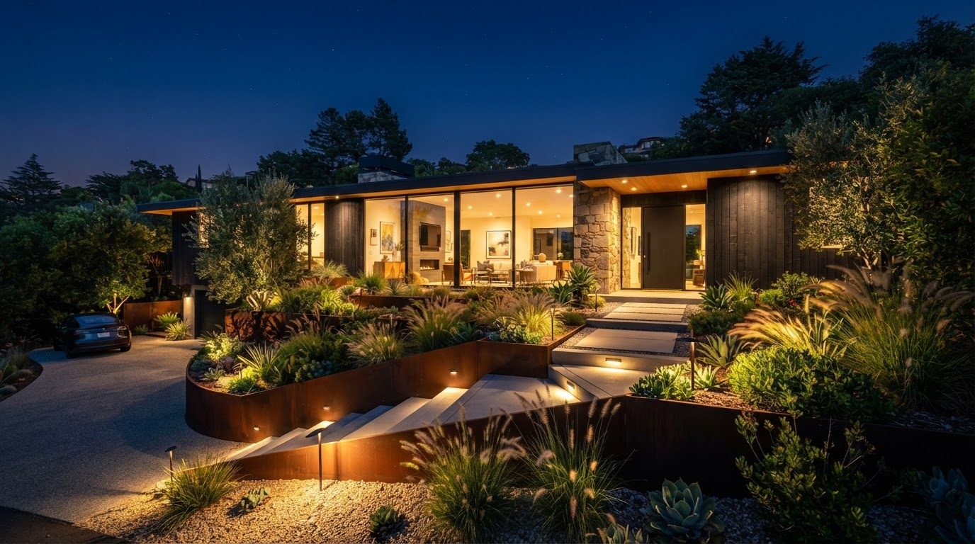 Futuristic Front Yard Concept 12 Front Yard futuristic concept visualisation modern home. Images Created by www.future-home.shop