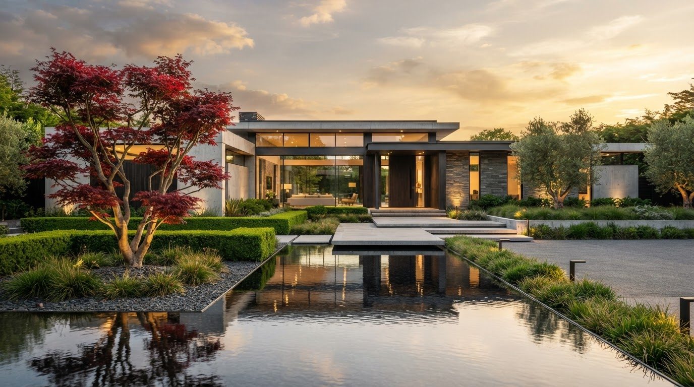 Futuristic Front Yard Concept 02 Front Yard futuristic concept visualisation modern home. Images Created by www.future-home.shop