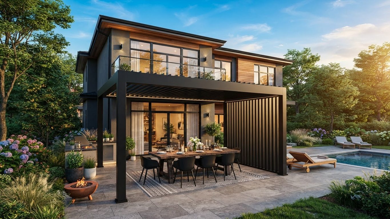 Pergola & Patio Concept 18 Pergolas & Patios futuristic concept visualisation modern. Images Created by www.future-home.shop