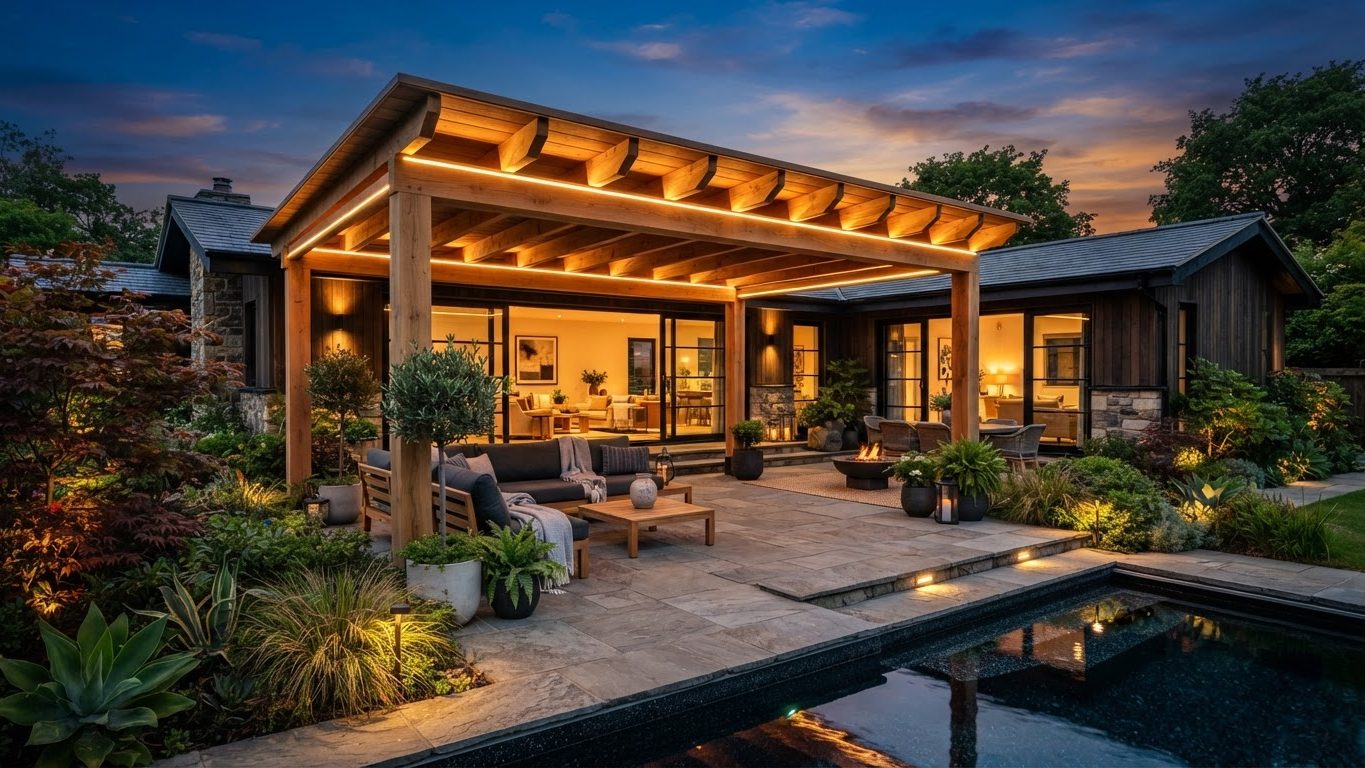 Pergola & Patio Concept 01 Pergolas & Patios futuristic concept visualisation modern. Images Created by www.future-home.shop