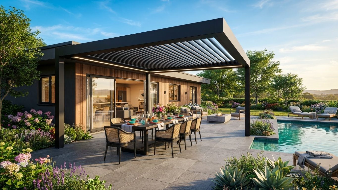Pergola & Patio Concept 02 Pergolas & Patios futuristic concept visualisation modern. Images Created by www.future-home.shop