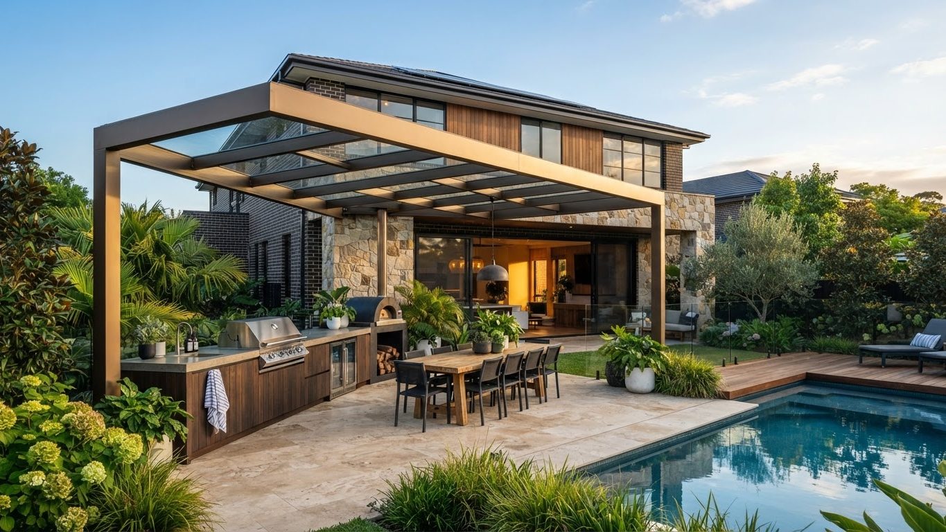 Pergola & Patio Concept 13 Pergolas & Patios futuristic concept visualisation modern. Images Created by www.future-home.shop