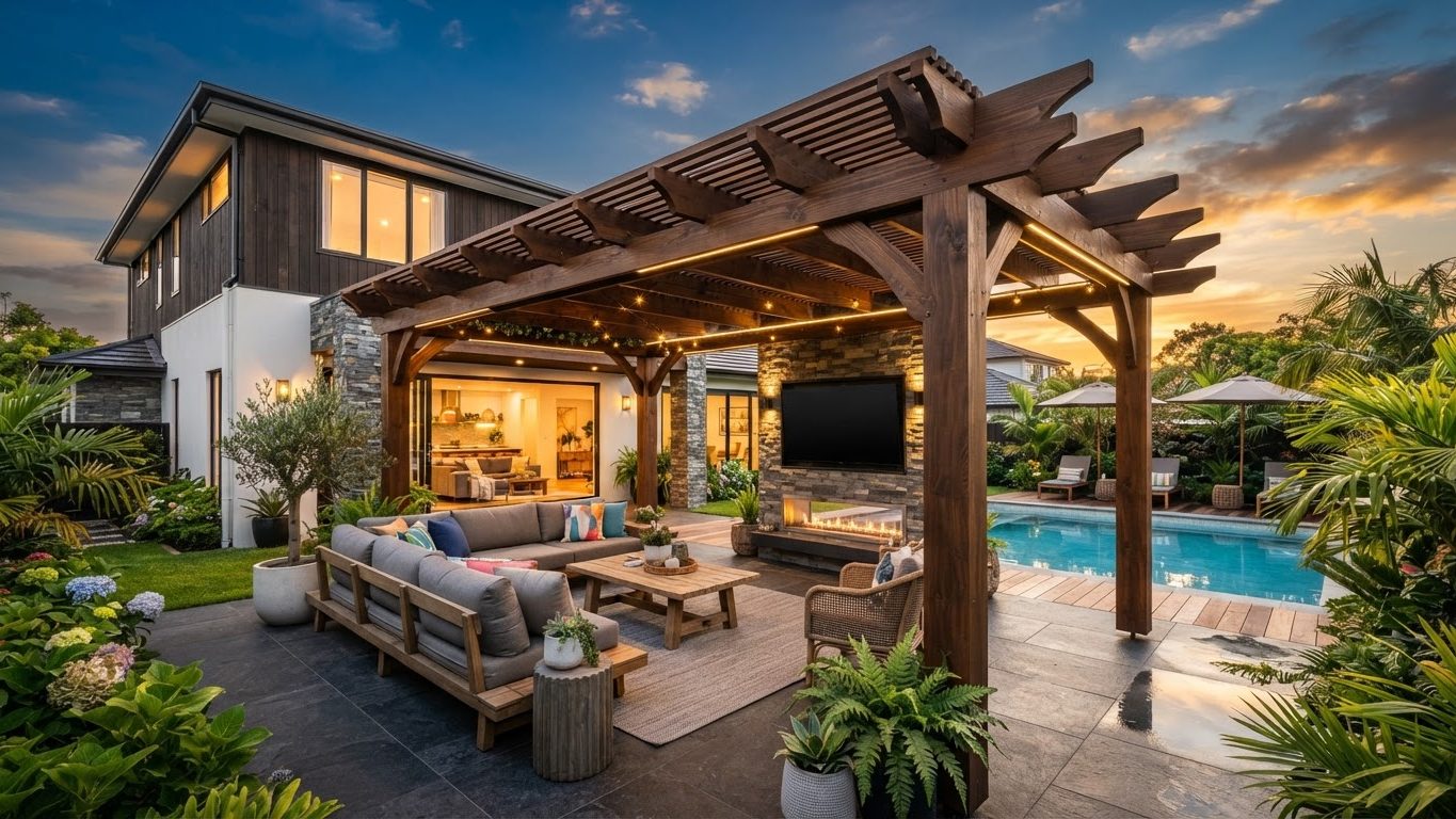 Pergola & Patio Concept 19 Pergolas & Patios futuristic concept visualisation modern. Images Created by www.future-home.shop