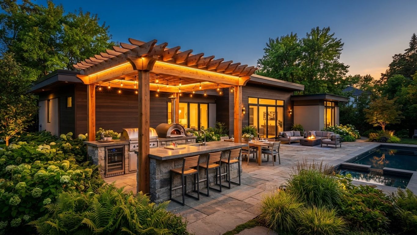 Pergola & Patio Concept 25 Pergolas & Patios futuristic concept visualisation modern. Images Created by www.future-home.shop