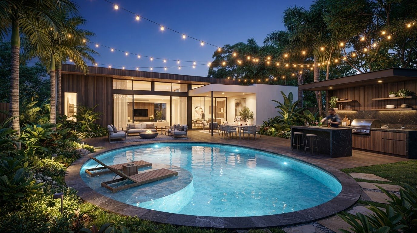 Futuristic Backyard Concept 07 Back Yard futuristic concept visualisation modern home and. Images Created by www.future-home.shop