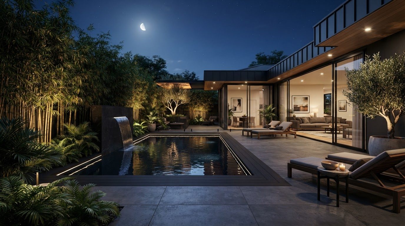 Futuristic Backyard Concept 11 Back Yard futuristic concept visualisation modern home and. Images Created by www.future-home.shop