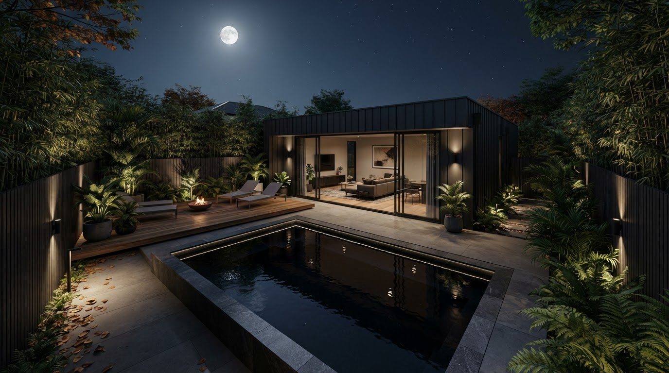 Futuristic Backyard Concept 31 Back Yard futuristic concept visualisation modern home and. Images Created by www.future-home.shop