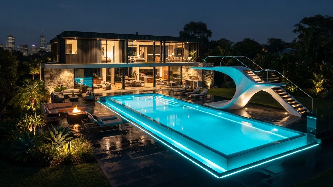 Modern Swimming Pool Concept 19 Swimming Pools futuristic concept visualisation modern home. Images Created by www.future-home.shop