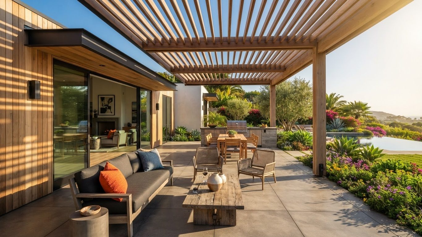 Pergola & Patio Concept 12 Pergolas & Patios futuristic concept visualisation modern. Images Created by www.future-home.shop