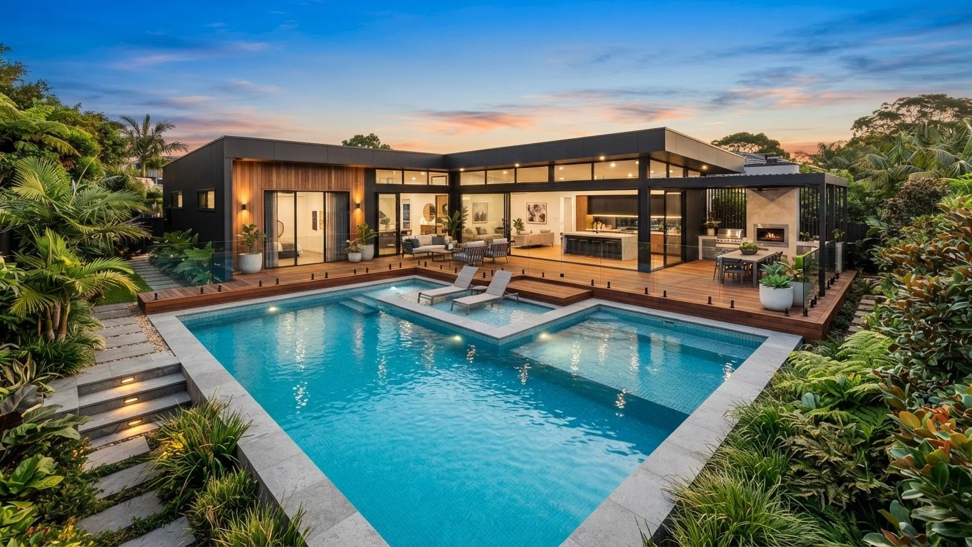 Modern Swimming Pool Concept 07 Swimming Pools futuristic concept visualisation modern home. Images Created by www.future-home.shop