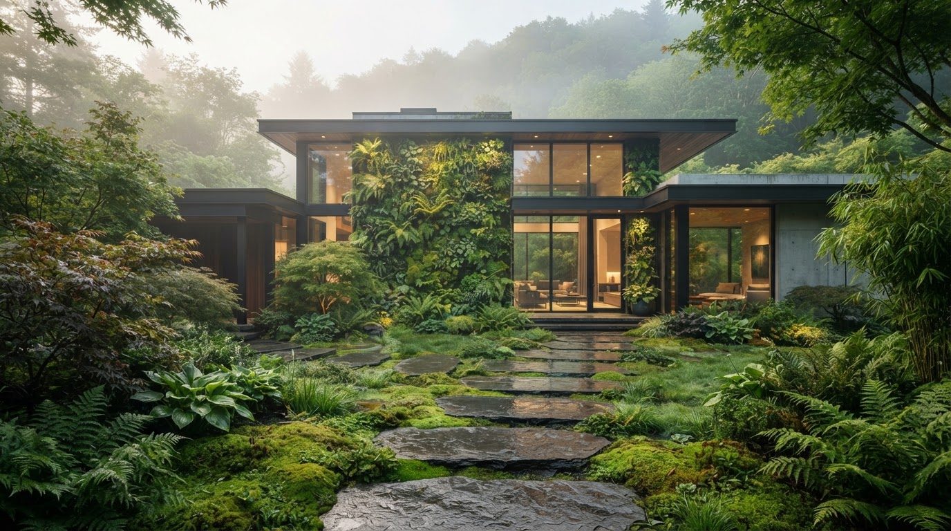 Futuristic Front Yard Concept 06 Front Yard futuristic concept visualisation modern home. Images Created by www.future-home.shop
