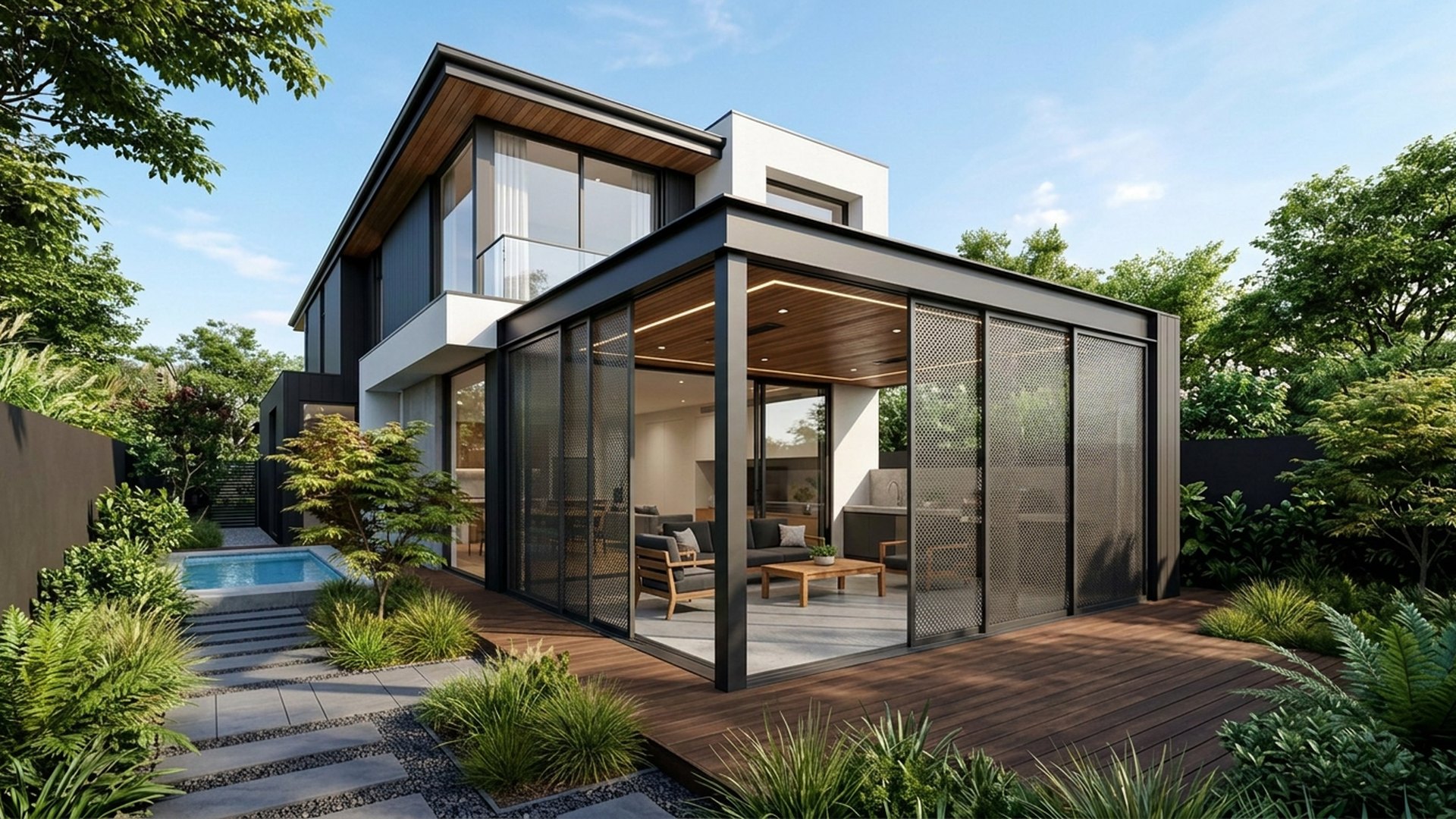 Alfresco Home Designs design concept visualisation photo modern home and garden landscaping. Images Created by www.future-home.shop