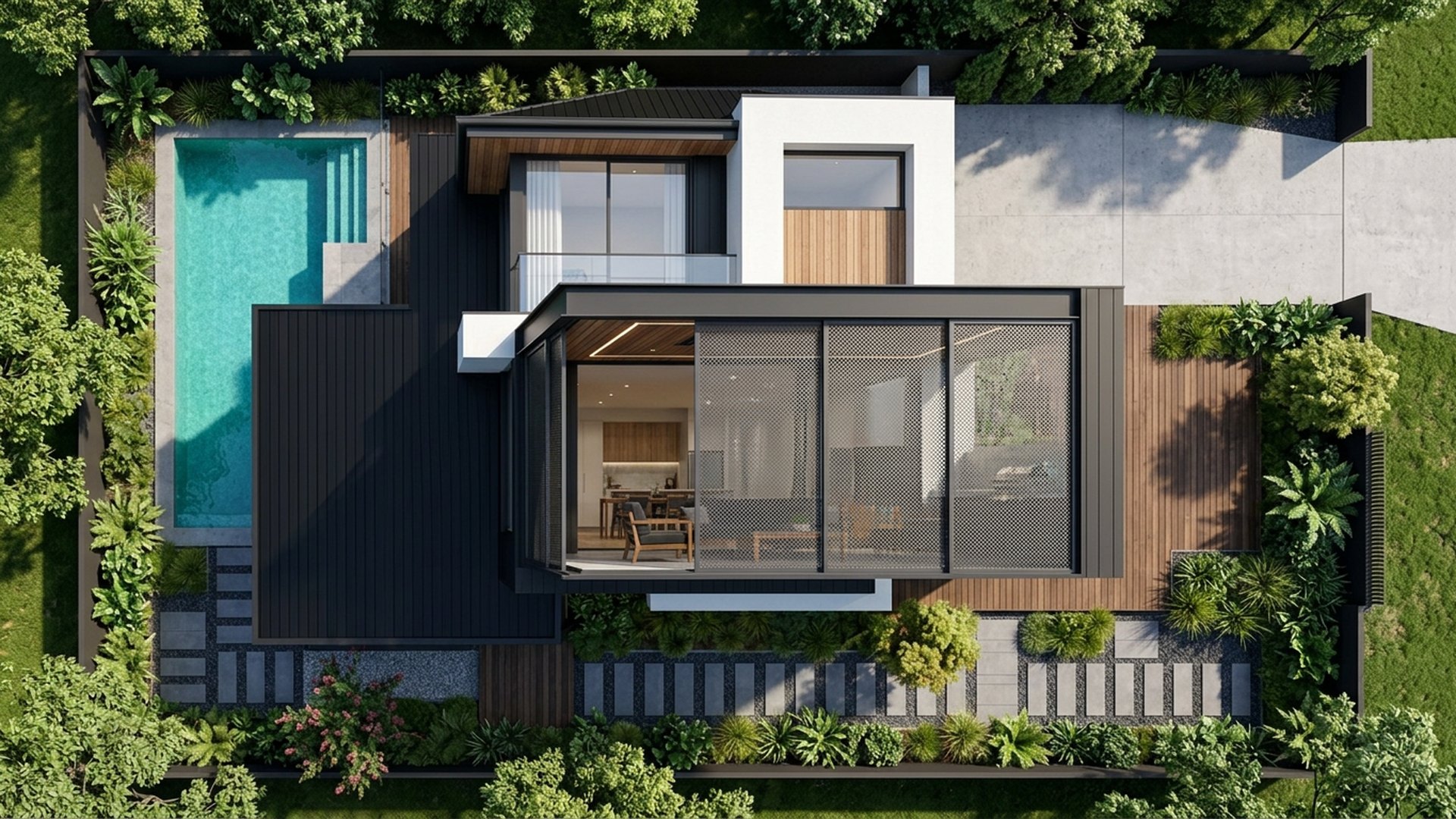 Alfresco Home Designs design concept visualisation photo modern home and garden landscaping. Images Created by www.future-home.shop