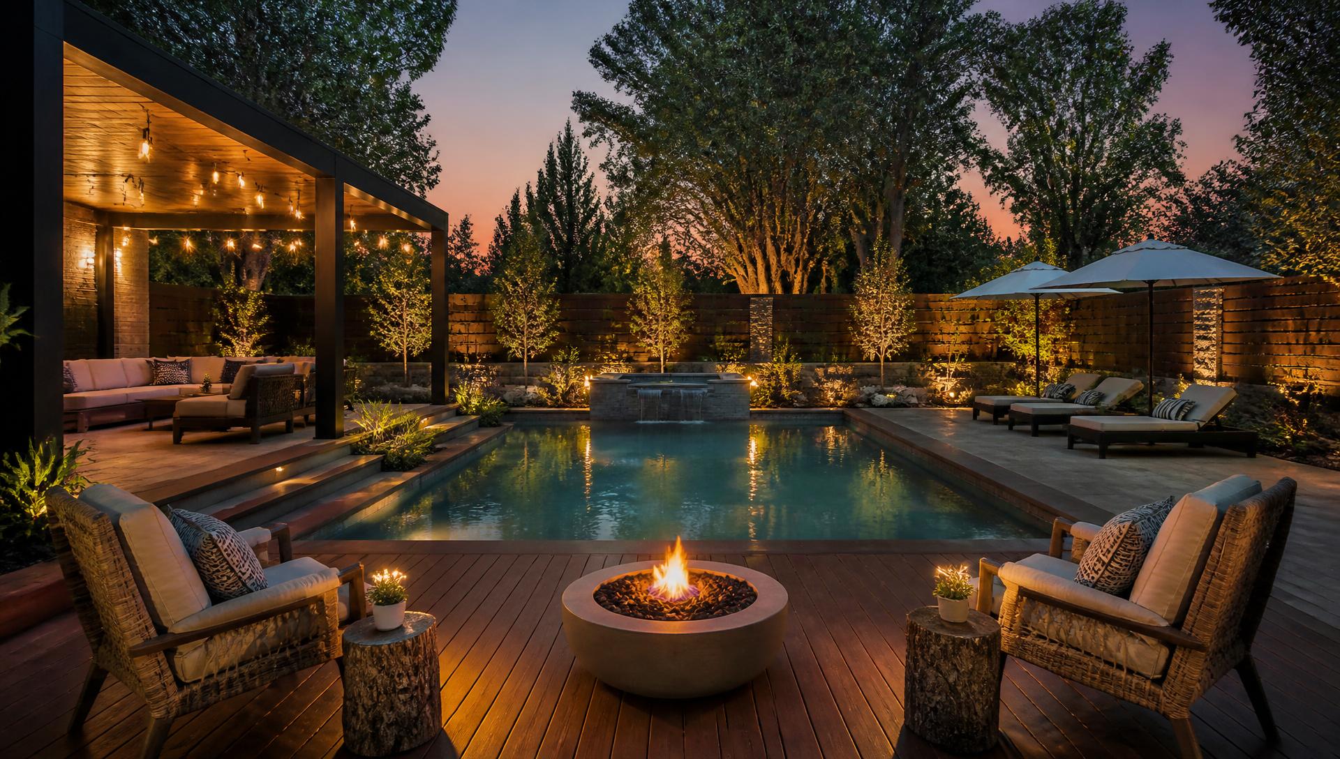 Modern Tropical Island Resort Pool Retreat backyard landscaping concept Forward Looking Like the Thailand or Balinese Tropical Island Vibes. Here's. Images Created by www.future-home.shop