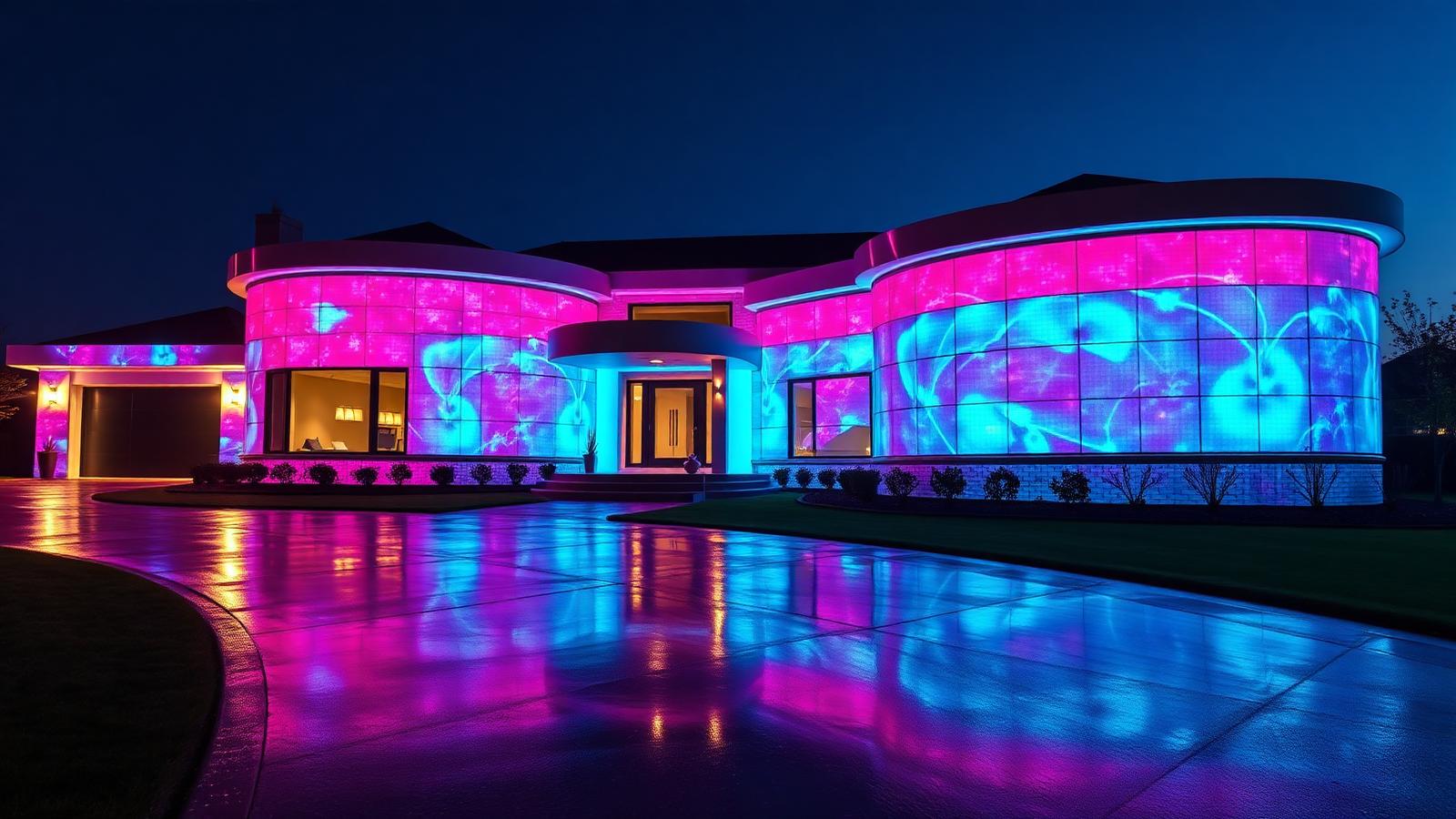 The Programmable Facade: A Home That Changes Its Skin On Command futuristic. Images Created by www.Future-Home.Shop