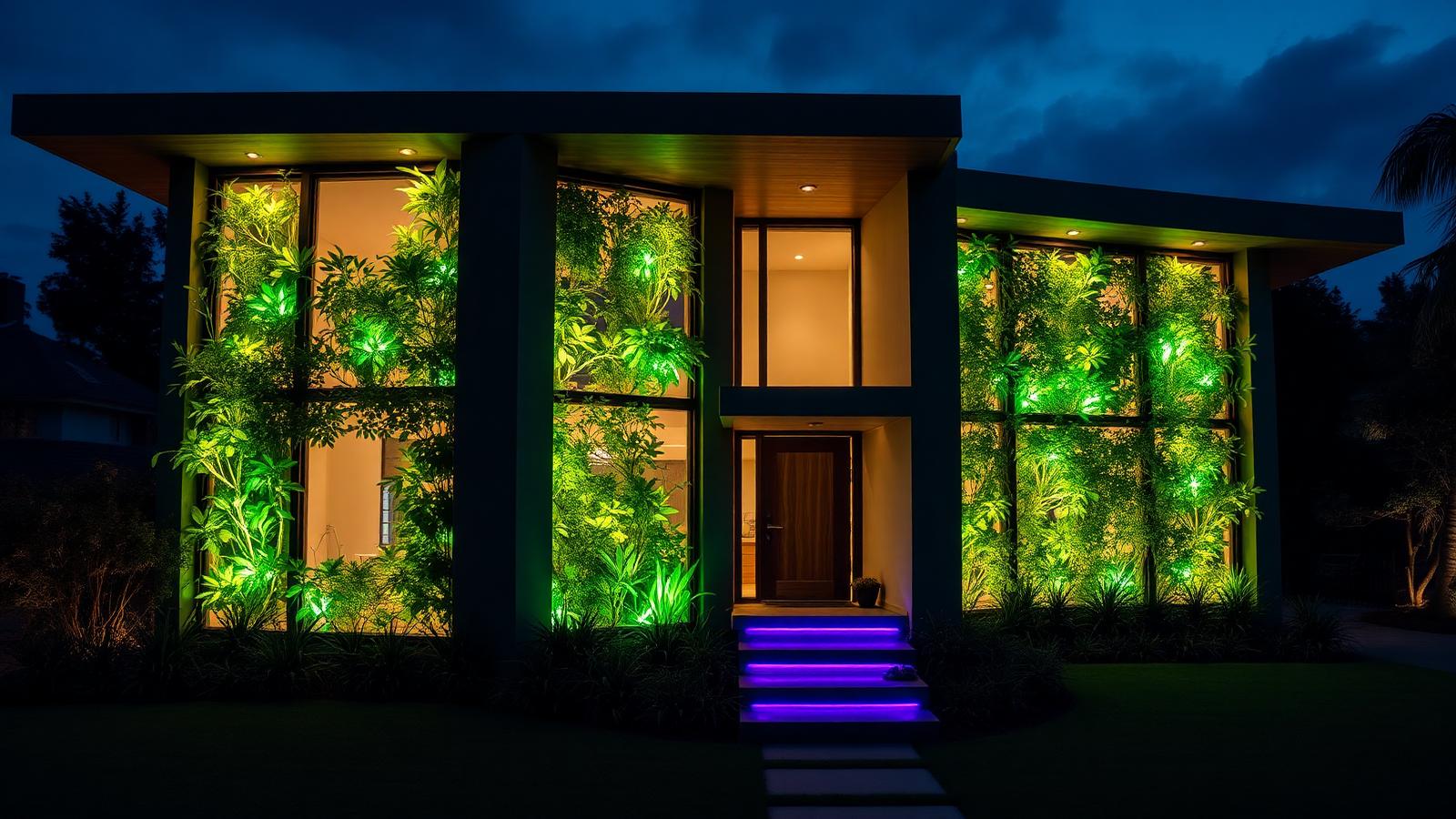 Bio-Integrated Homes: Living Walls, Glowing Gardens And Facades That Grow Food futuristic. Images Created by www.Future-Home.Shop