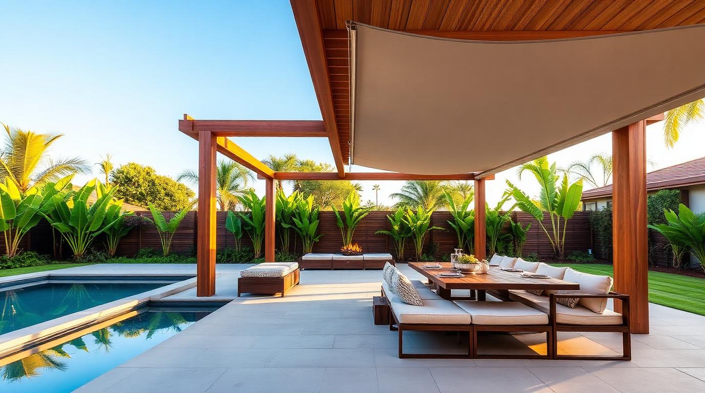 Choosing Cover Outdoor Furniture design concept visualisation photo modern home and garden. Images Created by www.future-home.shop