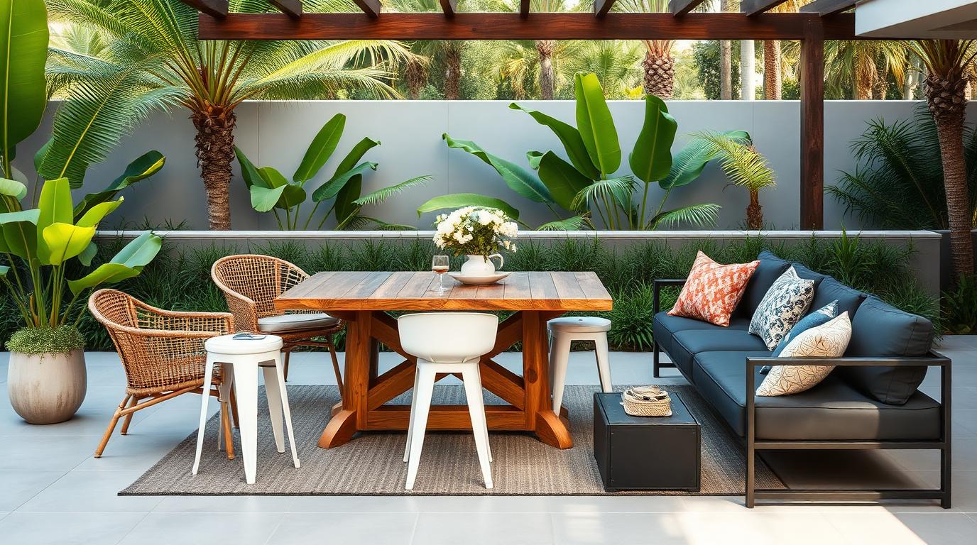 Choosing Theme Outdoor Furniture design concept visualisation photo modern home and garden. Images Created by www.future-home.shop