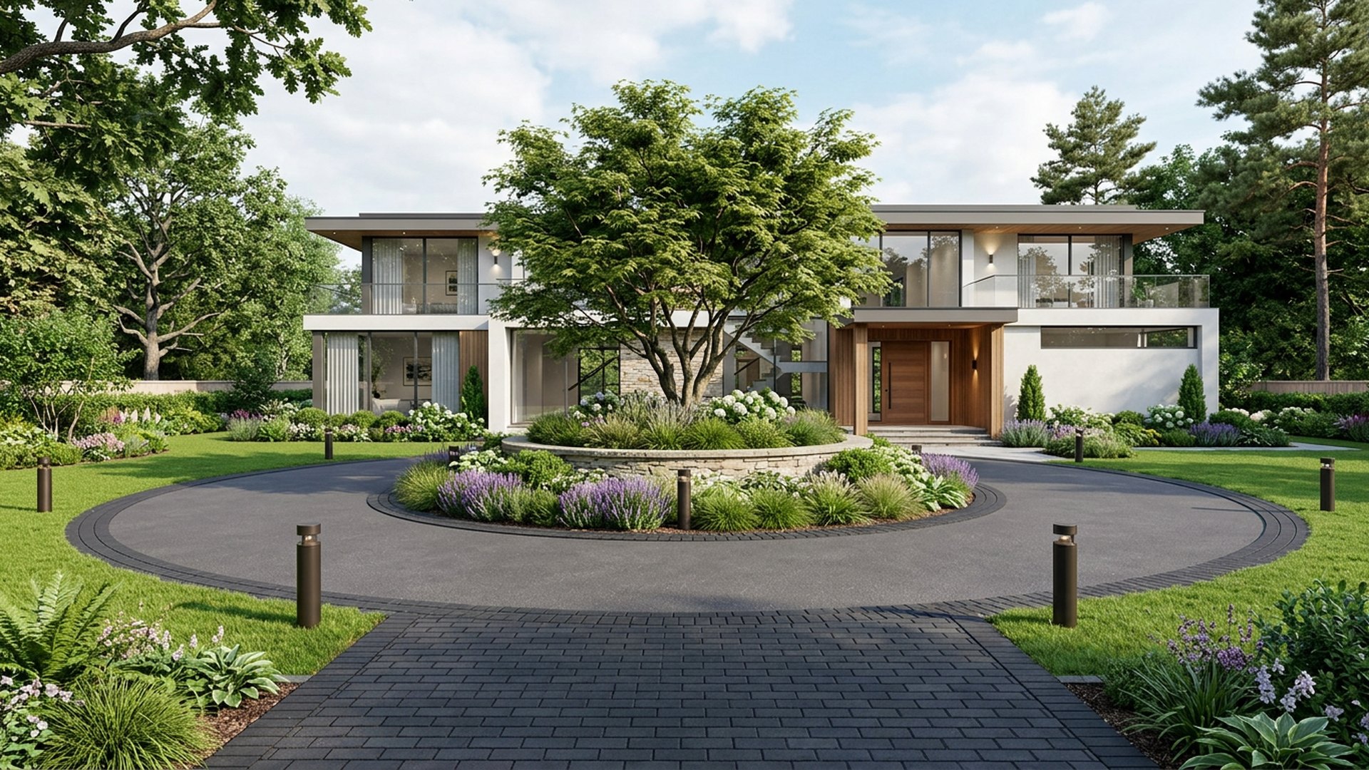 Circular Home Designs design concept visualisation photo modern home and garden landscaping. Images Created by www.future-home.shop