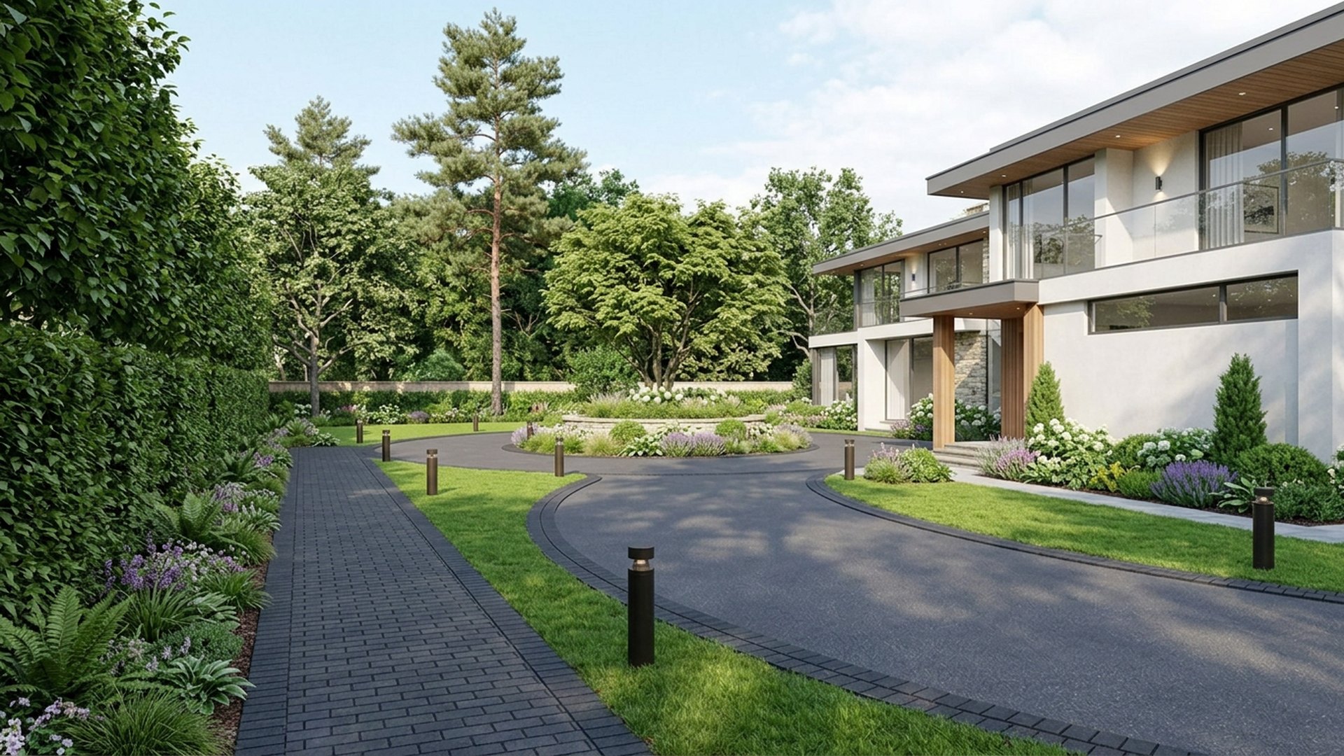Circular Home Designs design concept visualisation photo modern home and garden landscaping. Images Created by www.future-home.shop