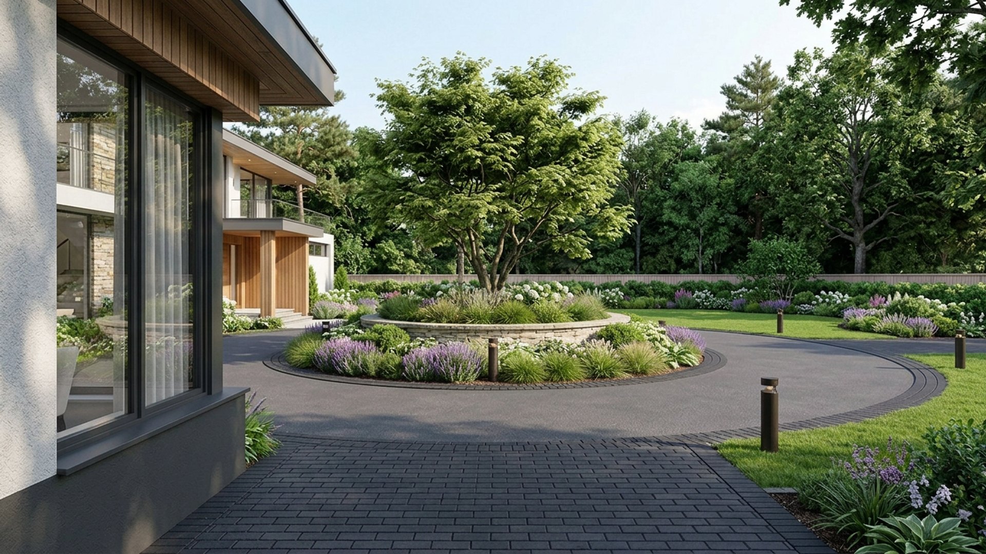Circular Home Designs design concept visualisation photo modern home and garden landscaping. Images Created by www.future-home.shop