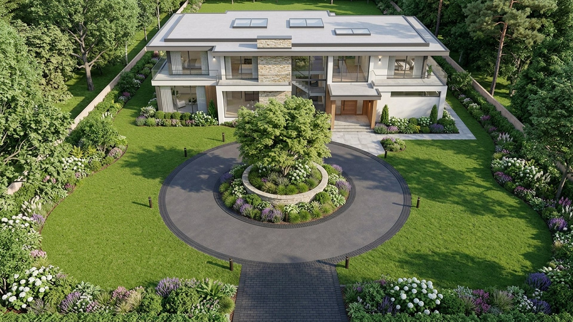 Circular Home Designs design concept visualisation photo modern home and garden landscaping. Images Created by www.future-home.shop