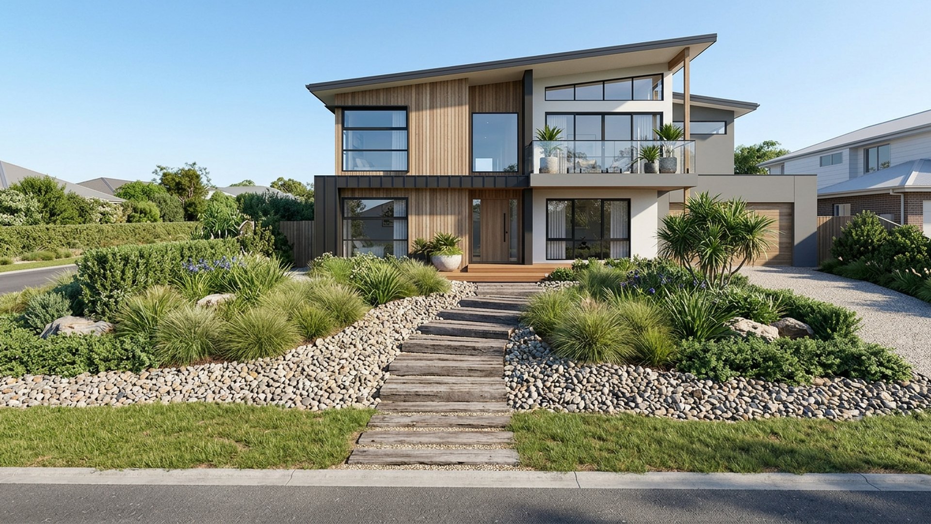 Coastal Home Designs design concept visualisation photo modern home and garden landscaping. Images Created by www.future-home.shop