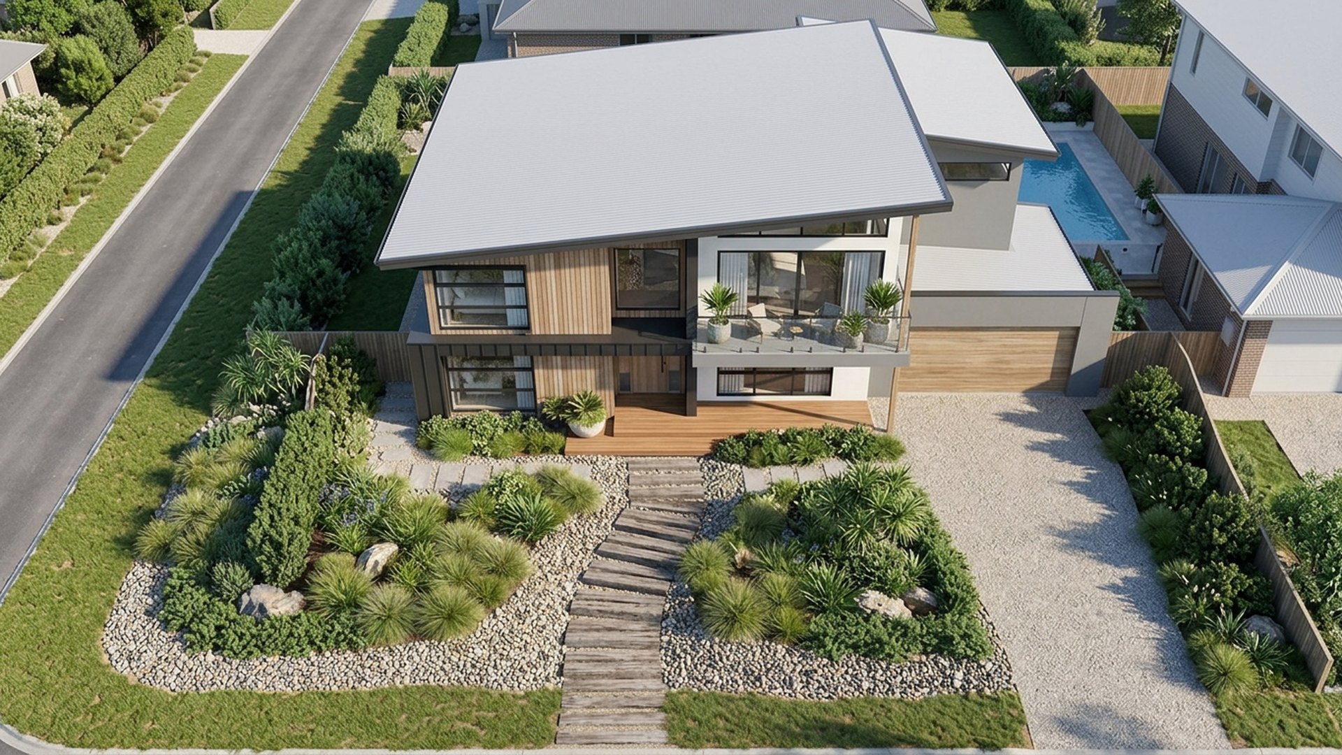Coastal Home Designs design concept visualisation photo modern home and garden landscaping. Images Created by www.future-home.shop