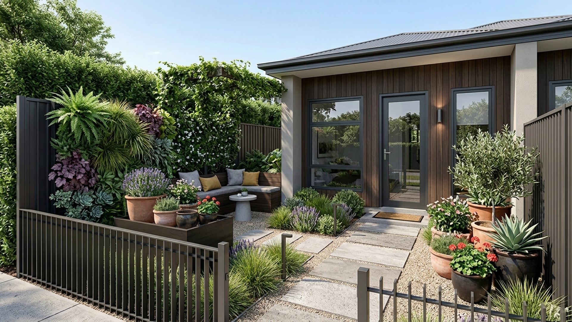 Compact Home Designs design concept visualisation photo modern home and garden landscaping. Images Created by www.future-home.shop