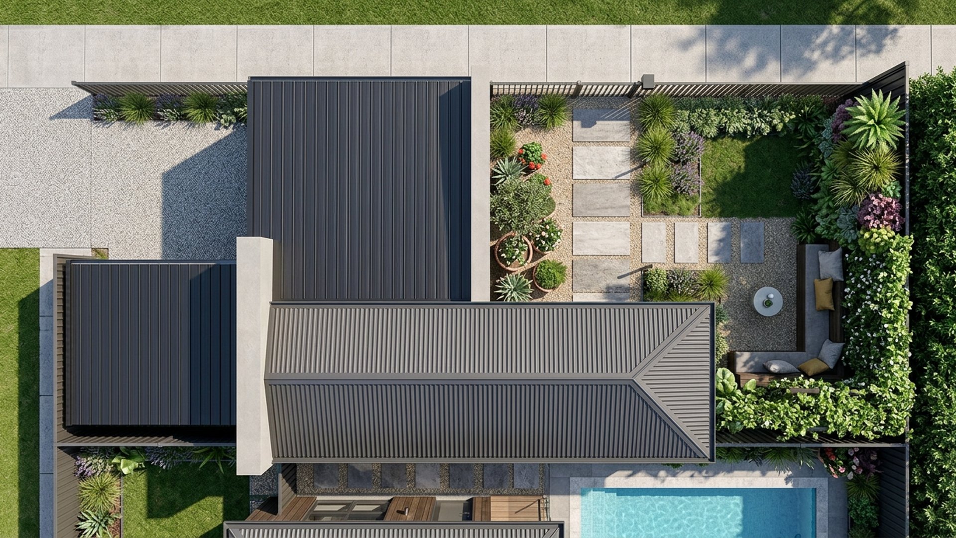 Compact Home Designs design concept visualisation photo modern home and garden landscaping. Images Created by www.future-home.shop