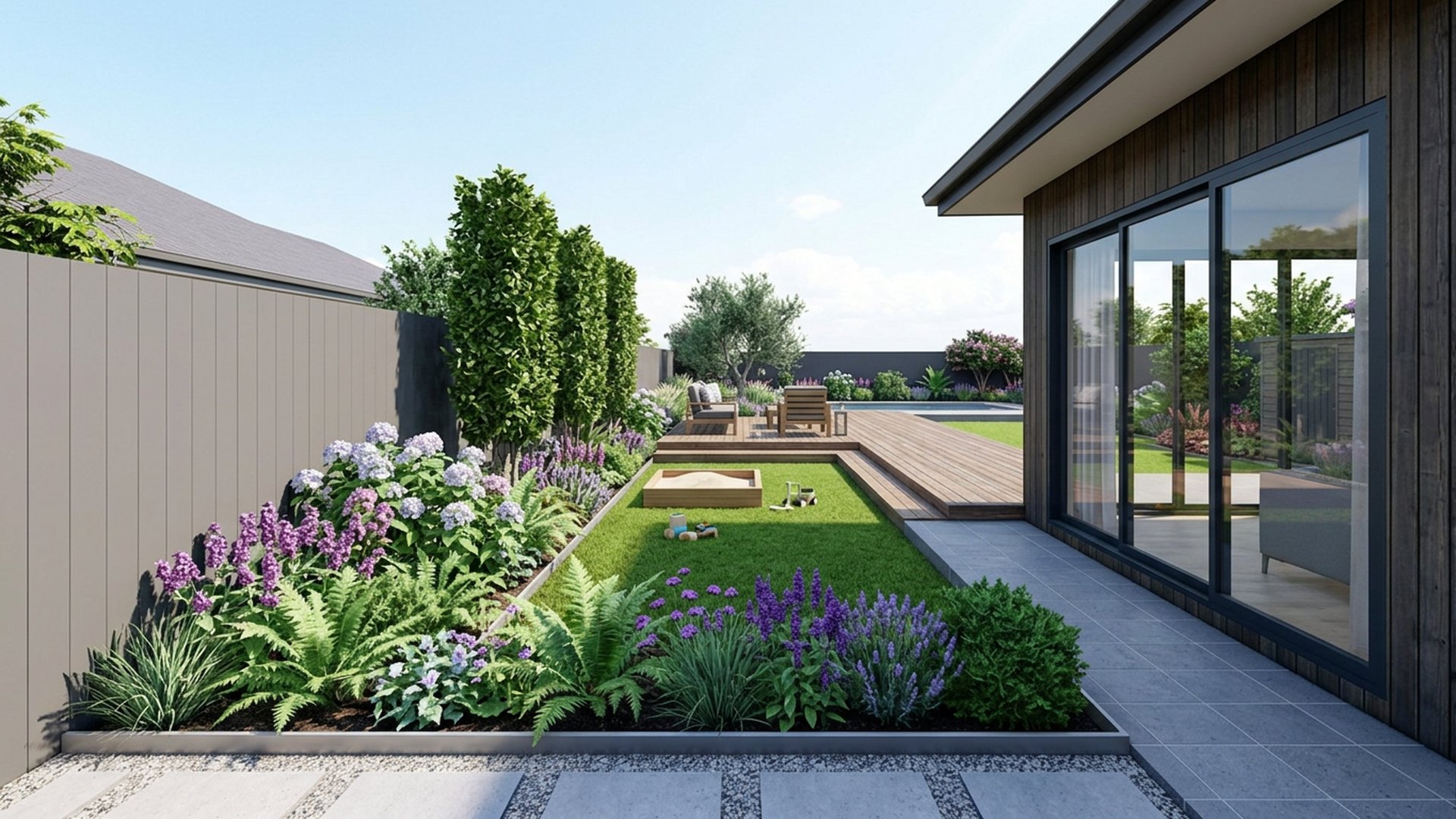 Deck Home Designs design concept visualisation photo modern home and garden landscaping. Images Created by www.future-home.shop