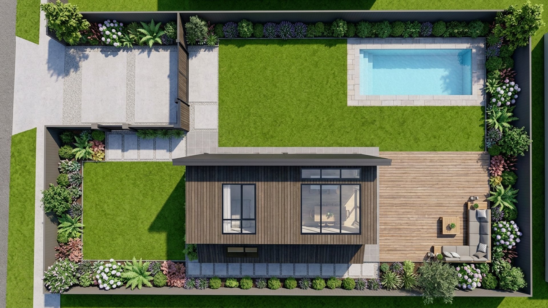 Deck Home Designs design concept visualisation photo modern home and garden landscaping. Images Created by www.future-home.shop