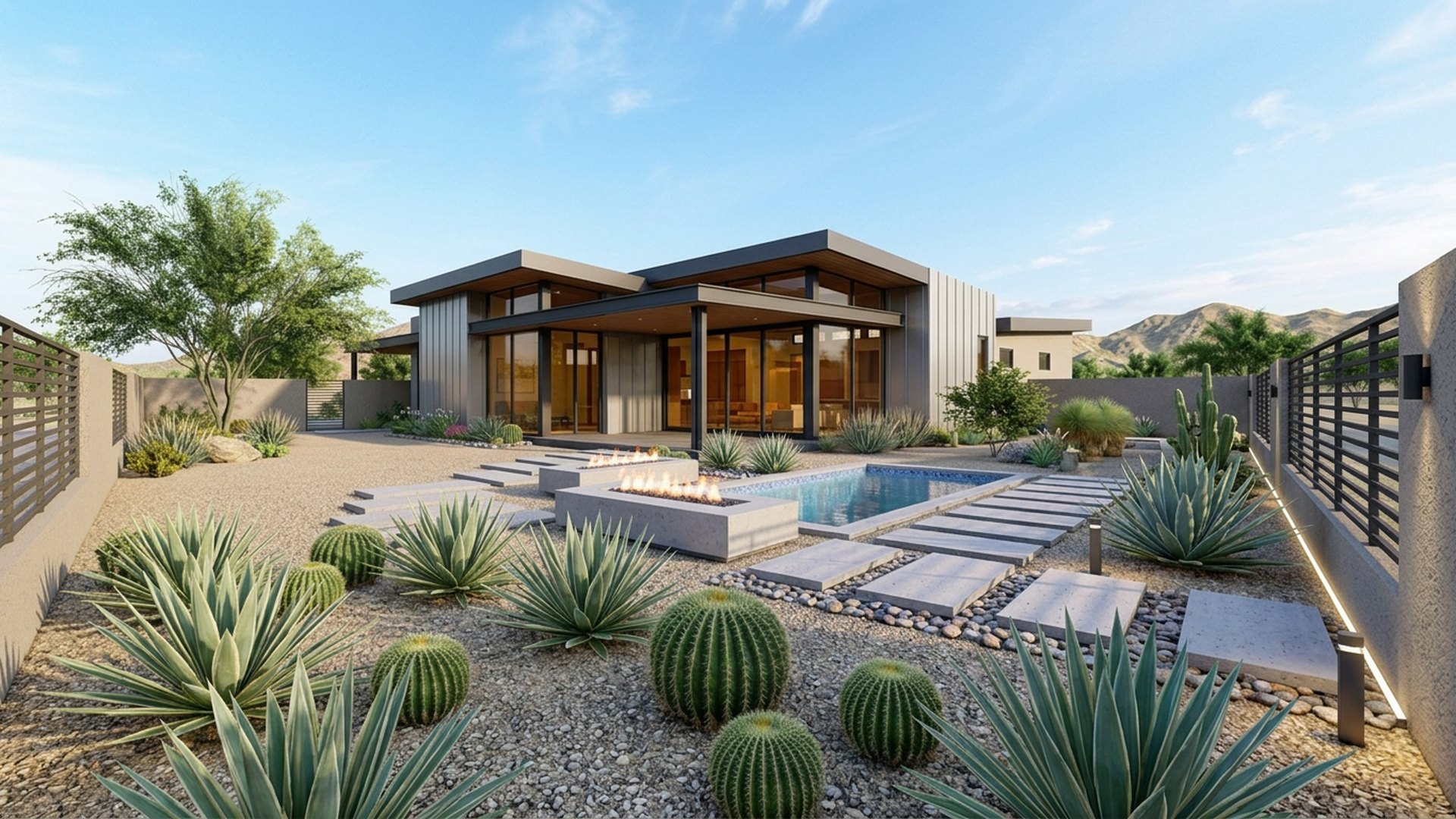 Desert Home Designs design concept visualisation photo modern home and garden landscaping. Images Created by www.future-home.shop