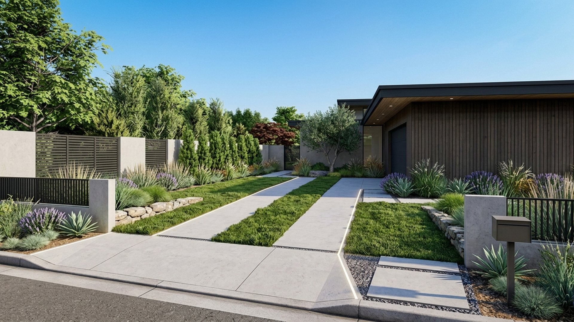 Driveway Home Designs design concept visualisation photo modern home and garden landscaping. Images Created by www.future-home.shop