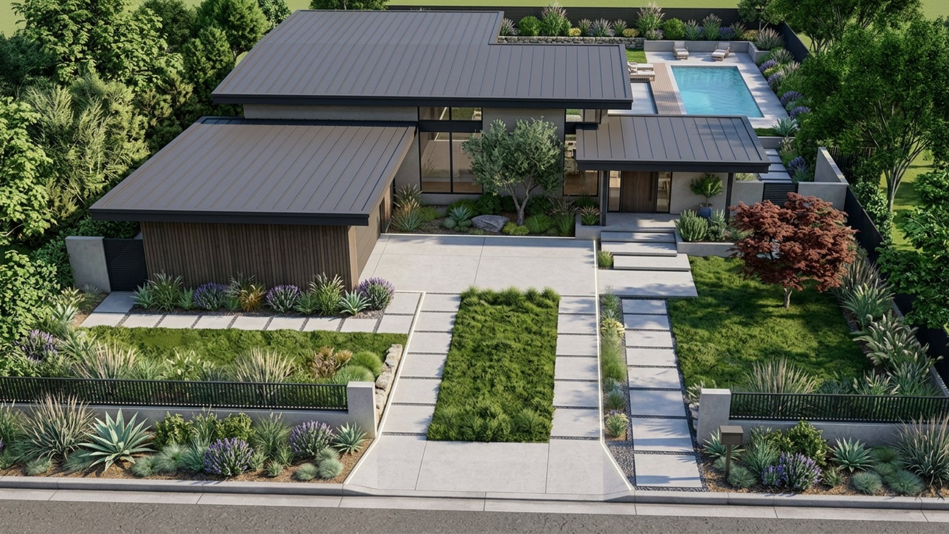 Driveway Home Designs design concept visualisation photo modern home and garden landscaping. Images Created by www.future-home.shop