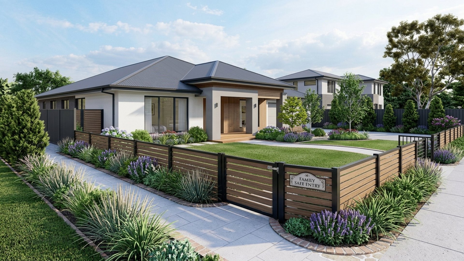 Family Home Designs design concept visualisation photo modern home and garden landscaping. Images Created by www.future-home.shop