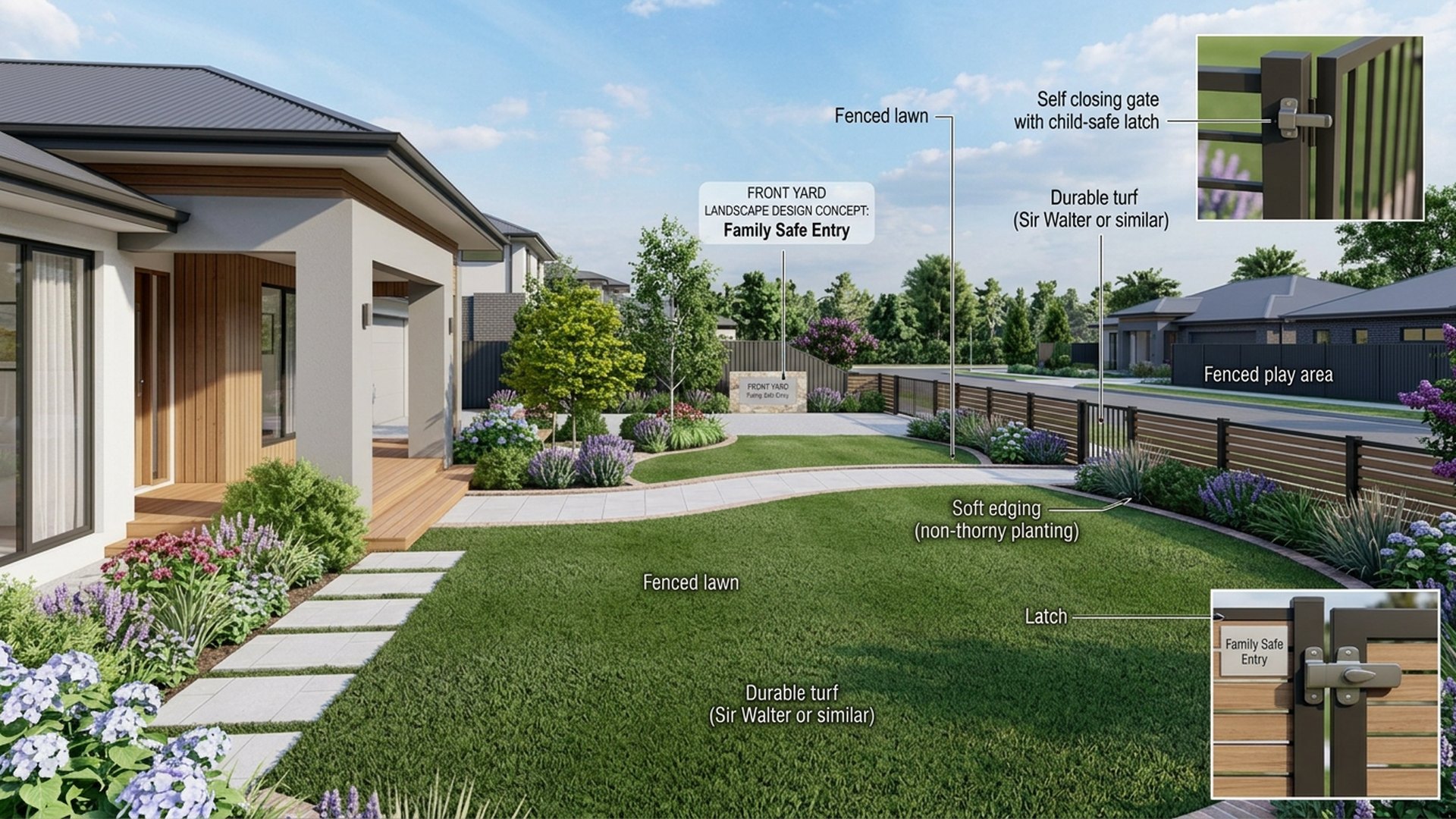 Family Home Designs design concept visualisation photo modern home and garden landscaping. Images Created by www.future-home.shop
