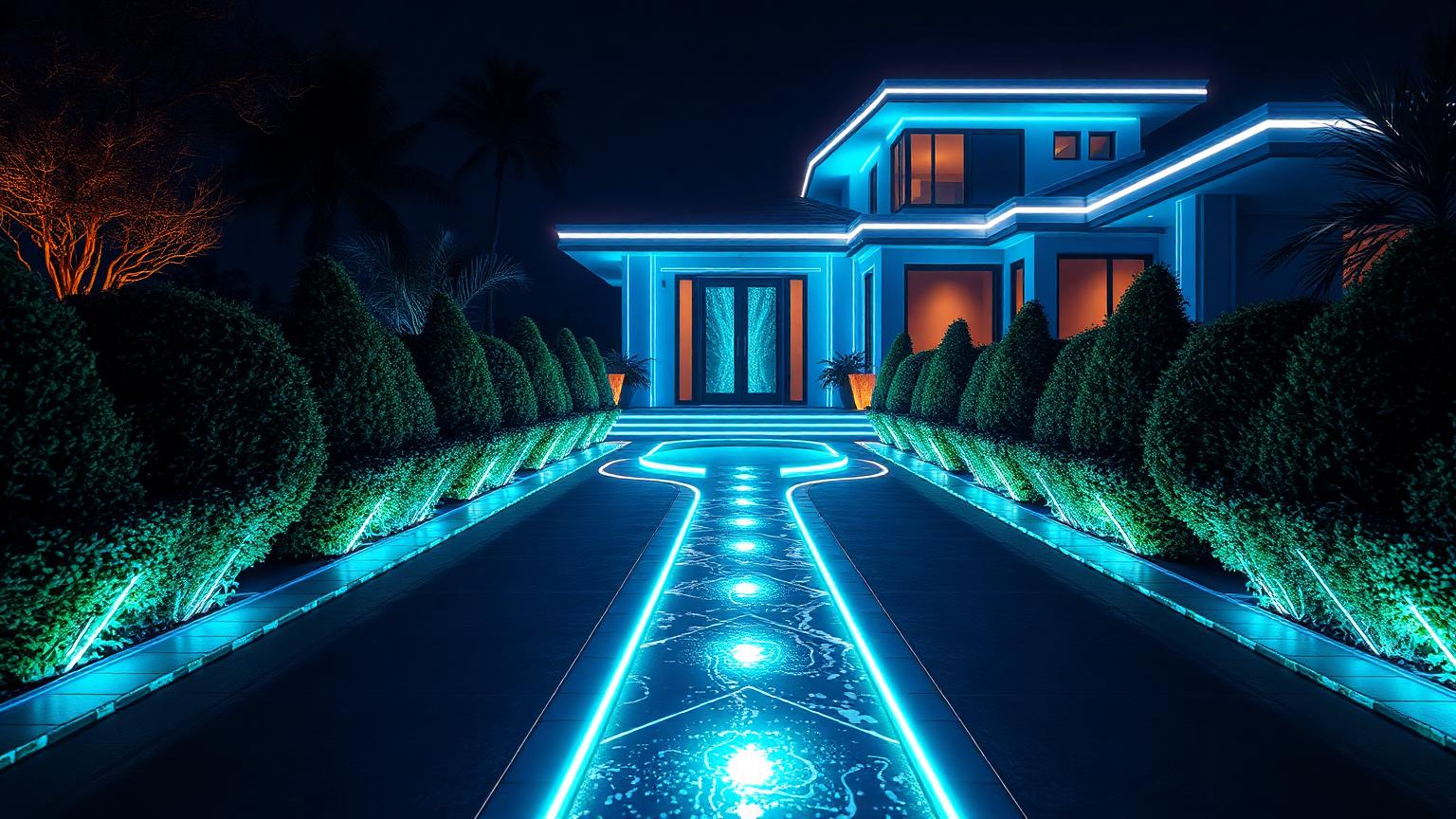 Glowing planters and light totems modern home and garden landscaping design ideas. Images Created by www.future-home.shop