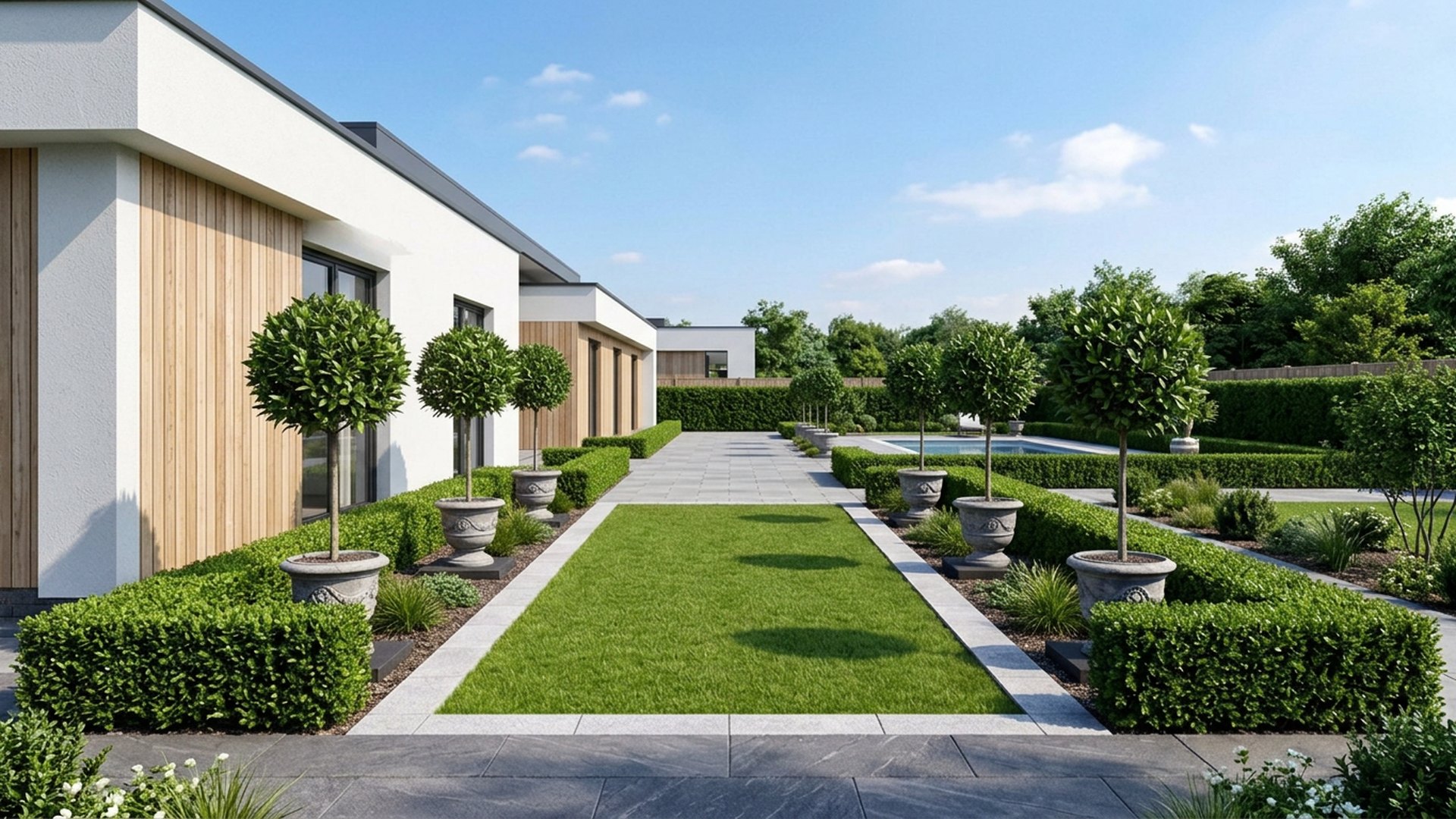 Formal Home Designs design concept visualisation photo modern home and garden landscaping. Images Created by www.future-home.shop
