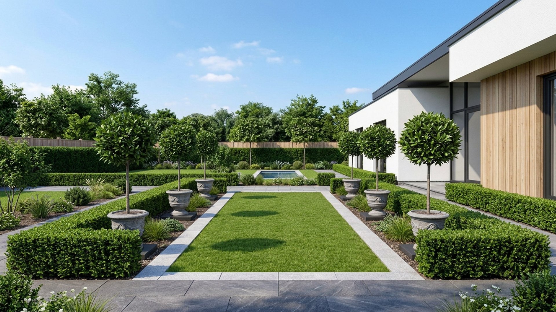 Formal Home Designs design concept visualisation photo modern home and garden landscaping. Images Created by www.future-home.shop